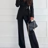 1de33a7db735a42cfa0bcf8f1e68abce_eed5759e743c Elegant Office Pants Set, Belted Lapel Long Sleeve Slim Blazer & High Waist Straight Leg Loose Pants, Women's Clothing