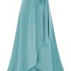 Solid Ruffle Hem Skirts, Elegant High Waist Tied Midi Skirts, Women's Clothing