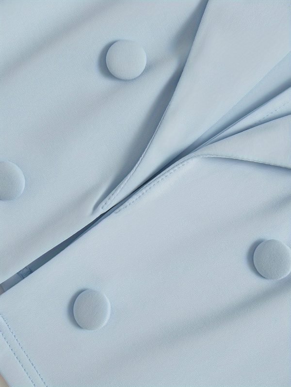 27d1f802-7bc7-4ccd-9f3e-11f95d84bfe5-1 Solid Work & Office Elegant Skirt Set, Long Sleeve Double Breasted Lapel Collar Crop Blazer & Split Hem Mini Skirt Outfits, Women's Clothing