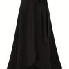 Solid Ruffle Hem Skirts, Elegant High Waist Tied Midi Skirts, Women's Clothing