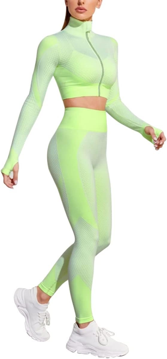 410HntQWEYL._AC_SL1200 Women's 3 Piece Outfits Tracksuit Workout Set Sports Bra High Waist Yoga Gym Leggings and Crop Top