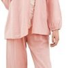 Women Pajamas Set Cotton Long Sleeve Button Down Sleep Shirt Womens Loungewear Set Cotton Nightie