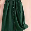 4249e885-f333-4da5-8d90-3b7dd7f47dad-1 Button Front Pocket Design Skirt, Elegant Elastic Waist Split Hem Skirt For Spring & Fall, Women's Clothing