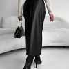 45d0950b631a67768f53f99d6ef3a5a2-1 Plus Size Pu Leather Split Front Skirt, Elegant Slant Pocket Midi Skirt For Spring & Summer, Women's Plus Size Clothing