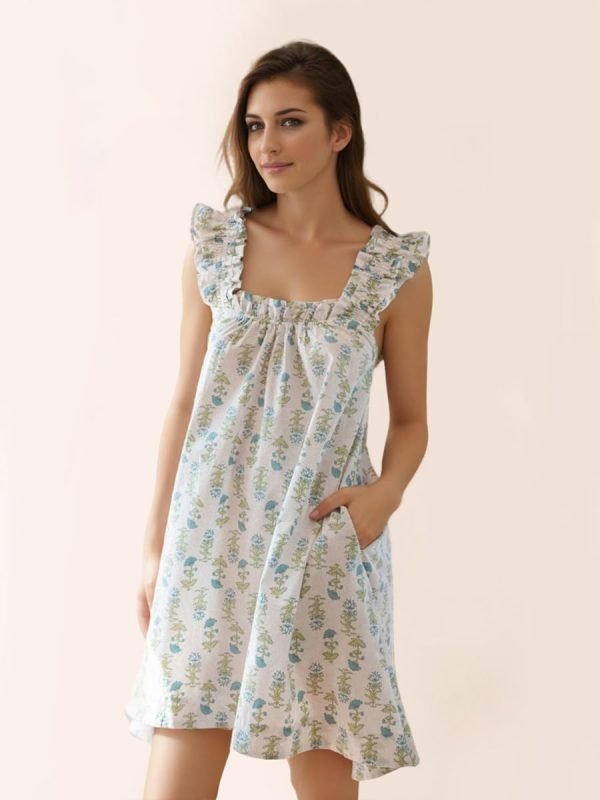 51-Nzuq69GL._AC_SL1200 Womens Ruffle Nightgown Cotton Sleeveless Nightdress Soft Printed Night gown with Pockets