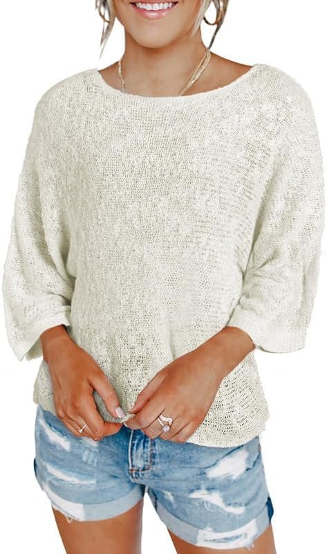 515b5s1yqbL._AC Womens 2024 Cute Spring Summer Color Block Striped Lightweight Comfy Cable Knit Beach Boho Clothes Pullover Sweaters