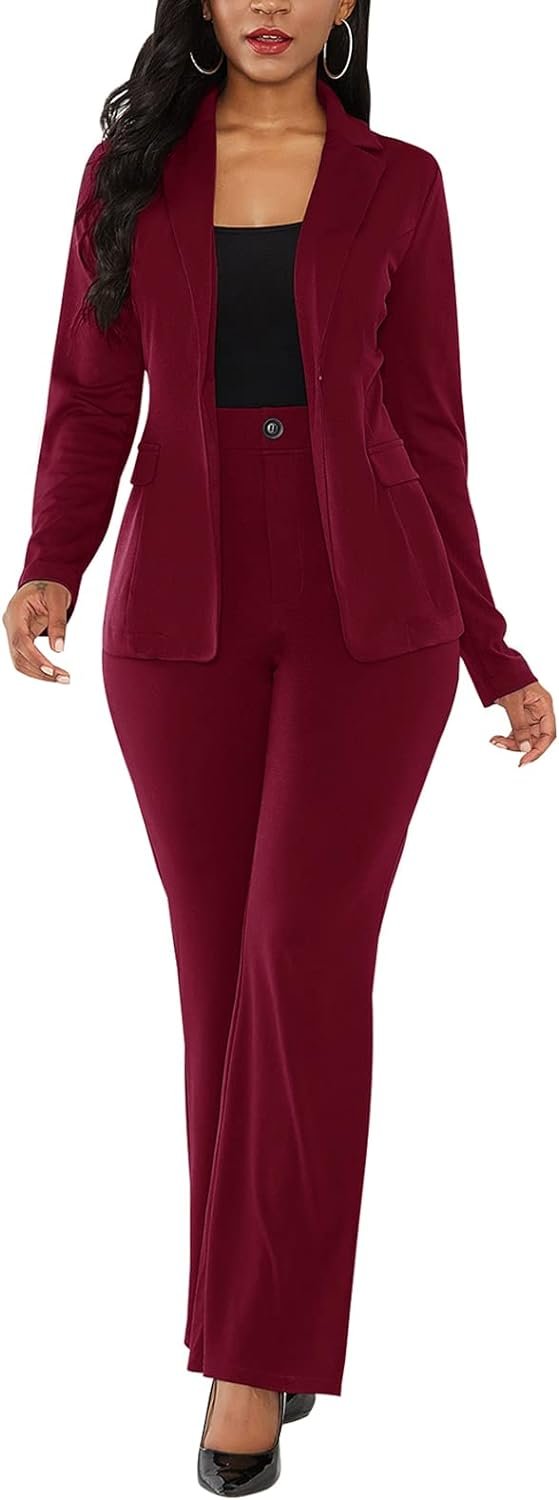518aG8CVX7L._AC_SL1500 Womens Two Piece Blazer Outfits Long Sleeve Slim Fit Jacket with Long Pants Suit Set for Work