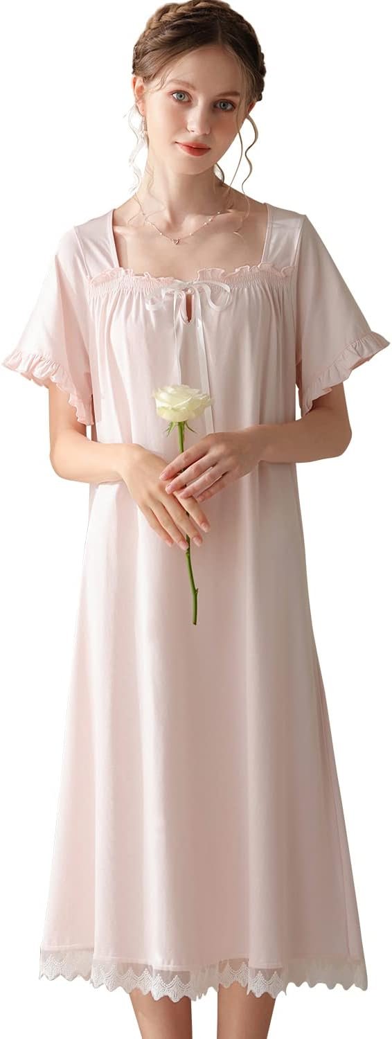 51Et0Fc7S2L._AC_SL1500 Women's  Nightgowns Sleepshirts Lace Ruffle Princess Nightdress