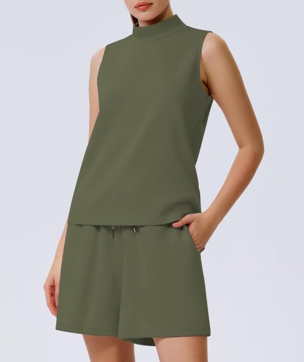 Women's Summer 2 Piece Outfits Mock Neck Tank Top High Waisted Shorts Lounge Sets 2024 Fashion Tracksuit