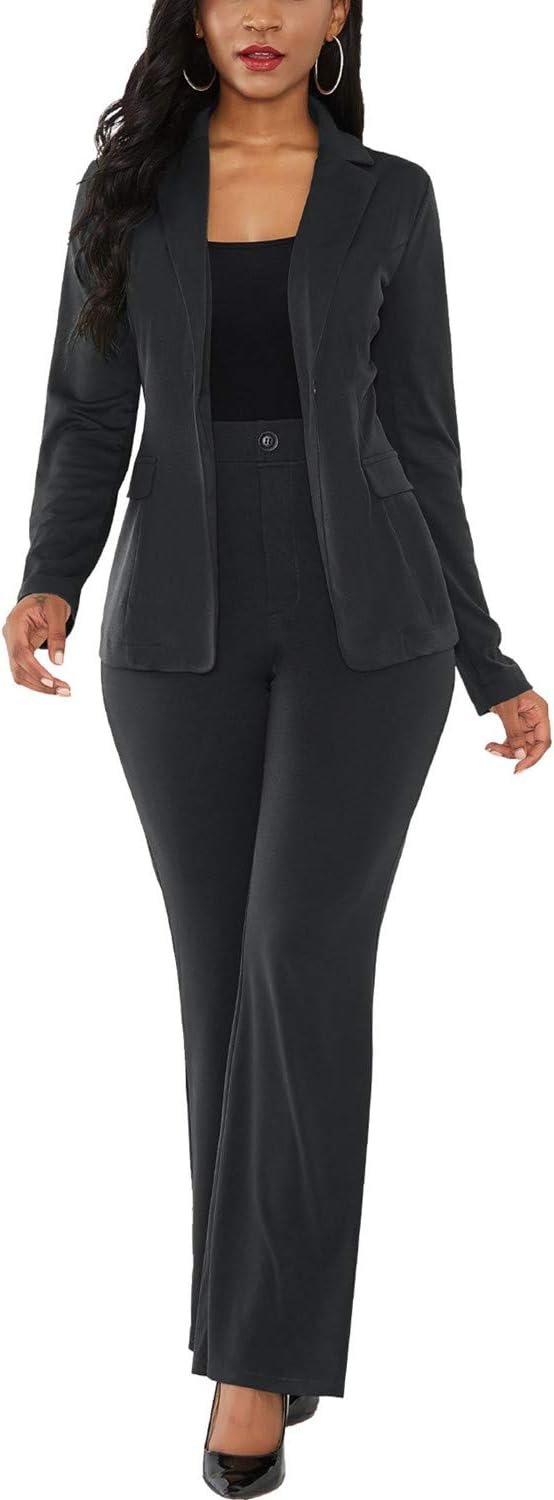 51VIdWP5kAL._AC_SL1500 Womens Two Piece Blazer Outfits Long Sleeve Slim Fit Jacket with Long Pants Suit Set for Work