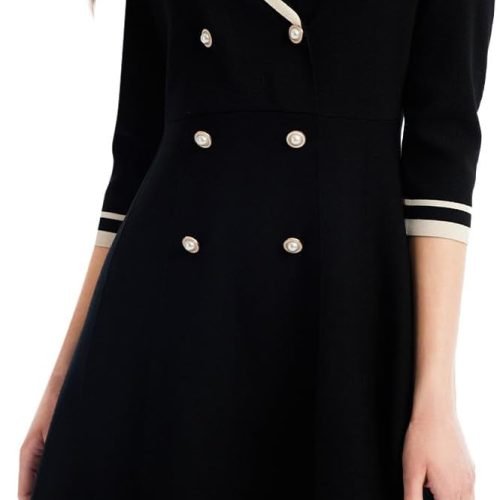 51WO4E2bMKL._AC_SL1200 Blue Mini Sweater Dress for Women, Button up 3/4 Sleeve Knit Dresses for Teacher Work Business