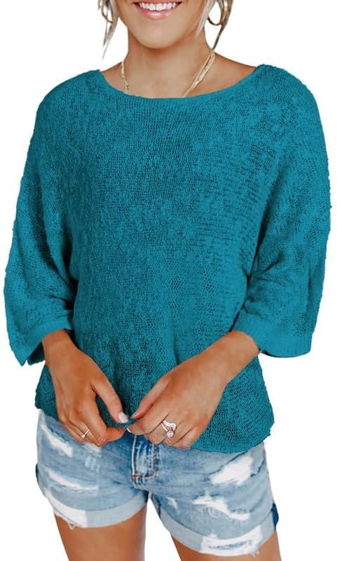 51emydu-tCL._AC Womens 2024 Cute Spring Summer Color Block Striped Lightweight Comfy Cable Knit Beach Boho Clothes Pullover Sweaters