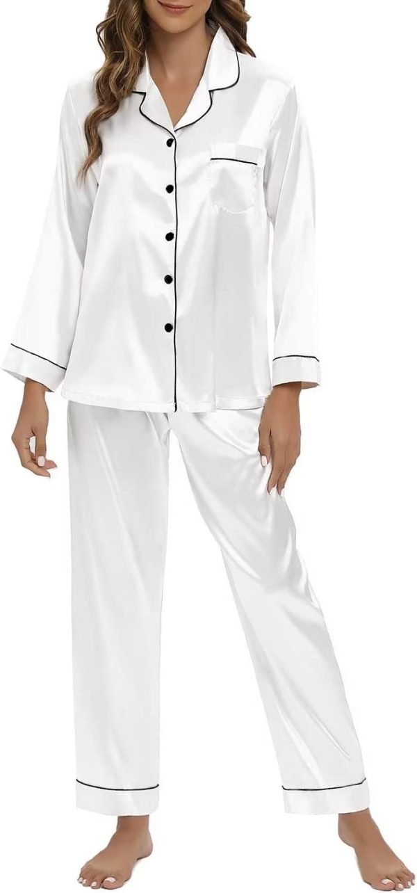 51oS_Z91OTL._AC_SL1500 Women's Silk Satin Pajamas Set Long Sleeve Sleepwear Soft Pjs Set Two Piece Button Down Loungewear Pj Set