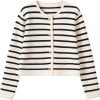 51qyoUXr8GL._AC_SL1080 Women's Lightweight Striped Loose Sweater Polo V Neck Knitted Lapel Shirt Casual Color Block Top with Cream Background