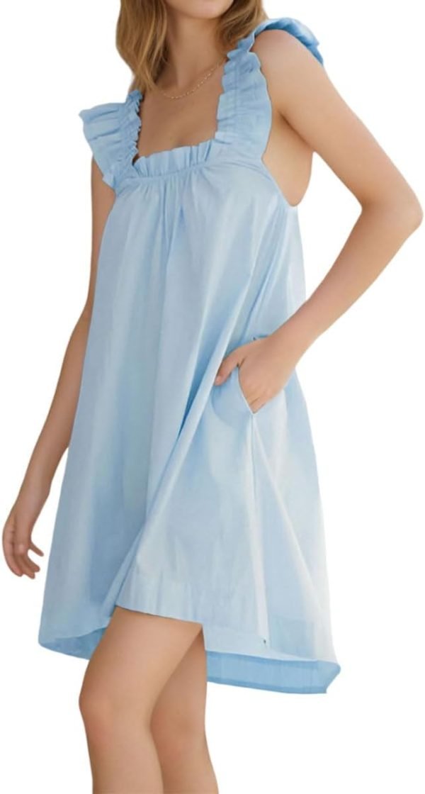 51yFspufB8L._AC_SL1200 Womens Ruffle Nightgown Cotton Sleeveless Nightdress Soft Printed Night gown with Pockets
