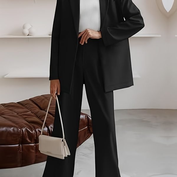 54f735158c9eb9fb8ae77bcf881c193a_7407fff900ff Elegant Office Solid Color Pants, Single Breasted Lapel Blazer & Straight Leg Loose Simple Pants, Women's Clothing