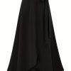 Solid Ruffle Hem Skirts, Elegant High Waist Tied Midi Skirts, Women's Clothing