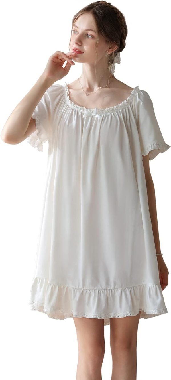 61-d4smxPnL._AC_SL1500 Women's Cotton Nightgowns Vintage Lightweight Gown Sets Short Sleeve Princess Nightdress