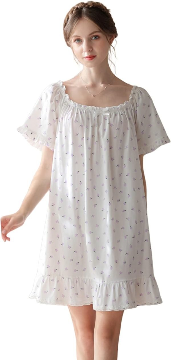 610lVcwQqGL._AC_SL1500 Women's Cotton Nightgowns Vintage Lightweight Gown Sets Short Sleeve Princess Nightdress