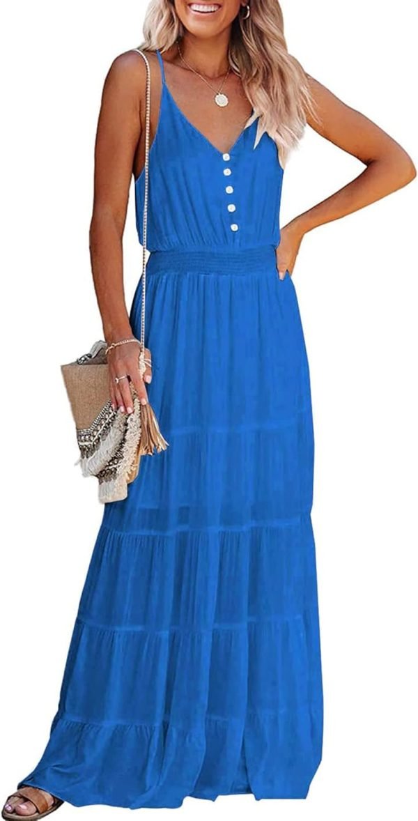 611aK3wu5xL._AC_SL1500 Womens Summer Spaghetti Strap Sleeveless High Waist Beach Long Maxi Sun Dress