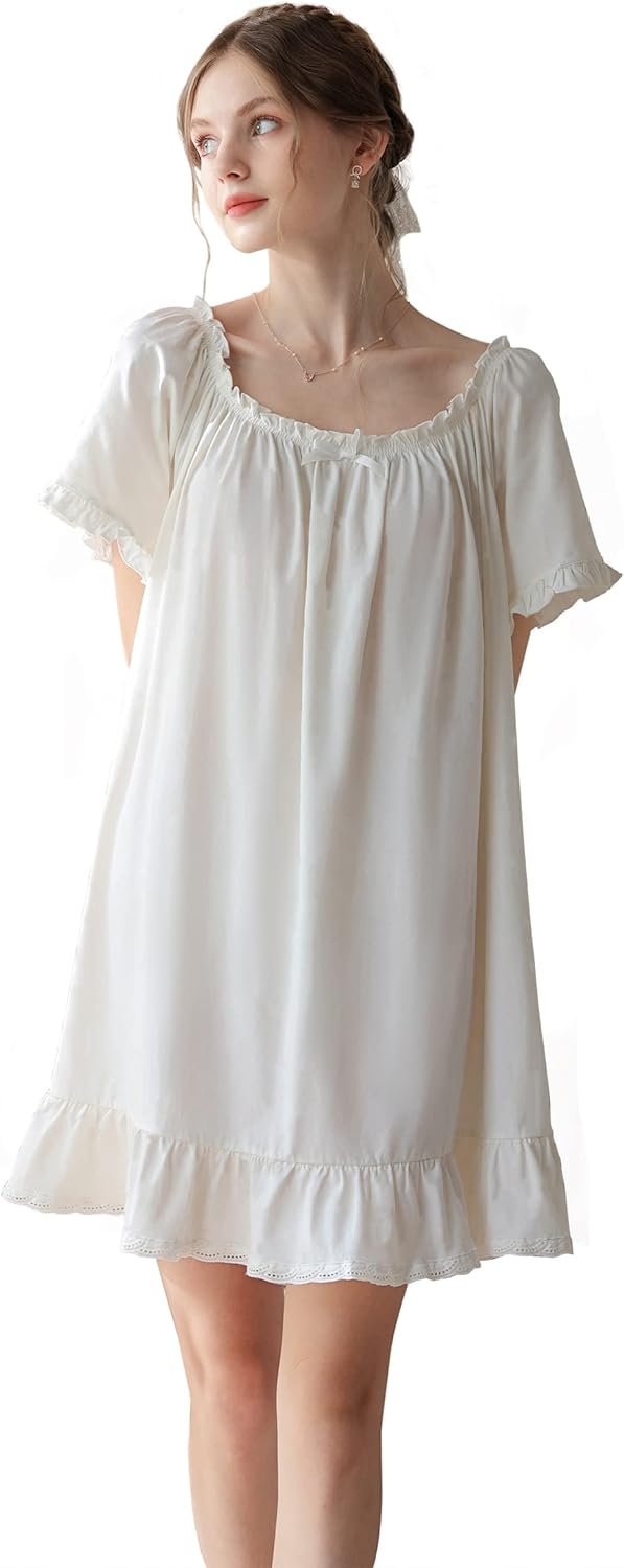 611dJQwo1KL._AC_SL1500 Women's Cotton Nightgowns Vintage Lightweight Gown Sets Short Sleeve Princess Nightdress