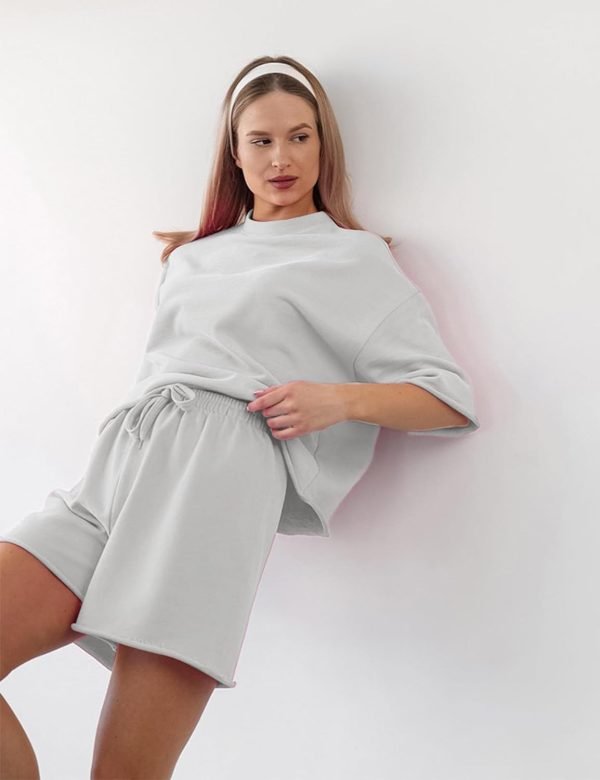 613kKycihVL._AC_SL1500 Women's 2 Piece Outfits Lounge Sets Crew Neck Short Sleeve Pullover Tops High Waisted Shorts Tracksuits