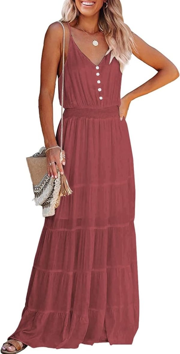 614n1LzYIkL._AC_SL1500 Womens Summer Spaghetti Strap Sleeveless High Waist Beach Long Maxi Sun Dress