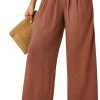 615FwAoYOkL._AC_SL1500 JASAMBAC Women's Capri Linen Wide Leg Pants Summer Boho Wide Leg Pants Smocked High-Rise Waist Casual Beach Pants with Pocket