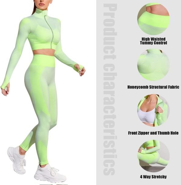 61611nzB2bL._AC_SL1200 Women's 3 Piece Outfits Tracksuit Workout Set Sports Bra High Waist Yoga Gym Leggings and Crop Top