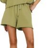 6169e04TbXL._AC_SL1500 Women's 2 Piece Outfits Lounge Sets Crew Neck Short Sleeve Pullover Tops High Waisted Shorts Tracksuits