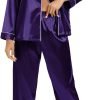 6181gDbRi3L._AC_SL1500 Women's Silk Satin Pajamas Set Long Sleeve Sleepwear Soft Pjs Set Two Piece Button Down Loungewear Pj Set