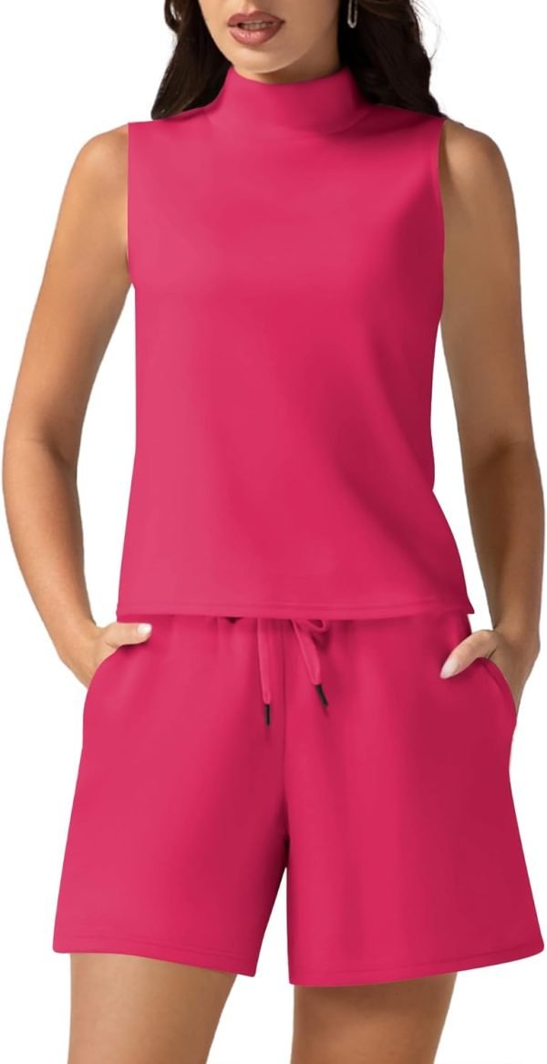 Women's Summer 2 Piece Outfits Mock Neck Tank Top High Waisted Shorts Lounge Sets 2024 Fashion Tracksuit