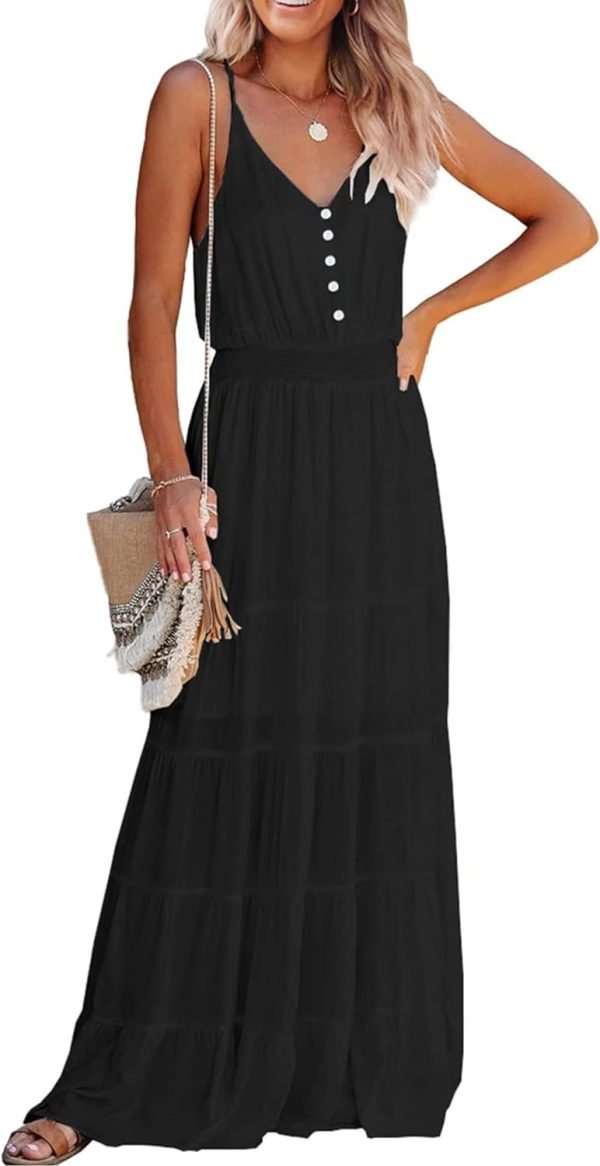 619liBUYg6L._AC_SL1500 Womens Summer Spaghetti Strap Sleeveless High Waist Beach Long Maxi Sun Dress