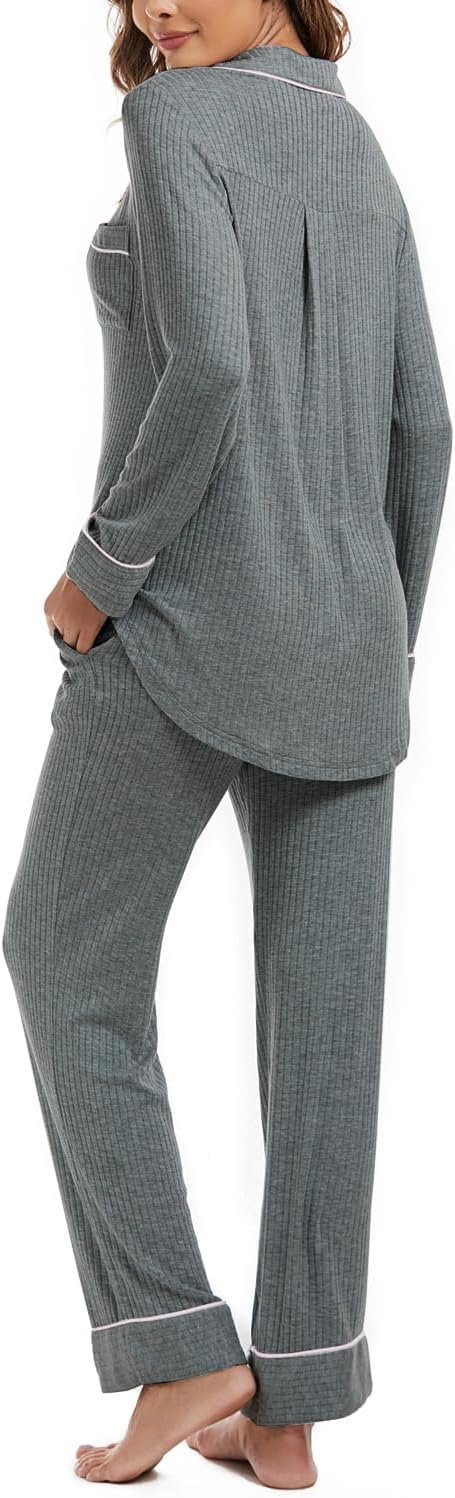 61BK5WCQ-LL._AC_SL1500 Womens Pajama Sets Soft Comfy Button Down Knitted Long Sleeve Sleepwear Pjs Lounge Sets Nightwear