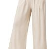 61BQb0n4ZsL._AC_SL1500 JASAMBAC Women's Capri Linen Wide Leg Pants Summer Boho Wide Leg Pants Smocked High-Rise Waist Casual Beach Pants with Pocket