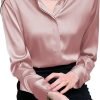 Women's Satin Blouse Fashion Long Sleeve Satin Silk Shirt Work Office Top Casual Shirt