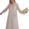 61DBEEM4zKL._AC_SL1500 Women's Lace  Nightgown Long Sleeve Sleepwear Nightdress