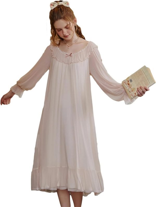 61DBEEM4zKL._AC_SL1500 Women's Lace  Nightgown Long Sleeve Sleepwear Nightdress