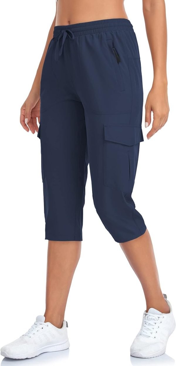 61EVlShypdL._AC_SL1500 Women's Hiking Cargo Capri Pants Lightweight Quick Dry Joggers Outdoor Casual Travel Capris with Zipper Pockets