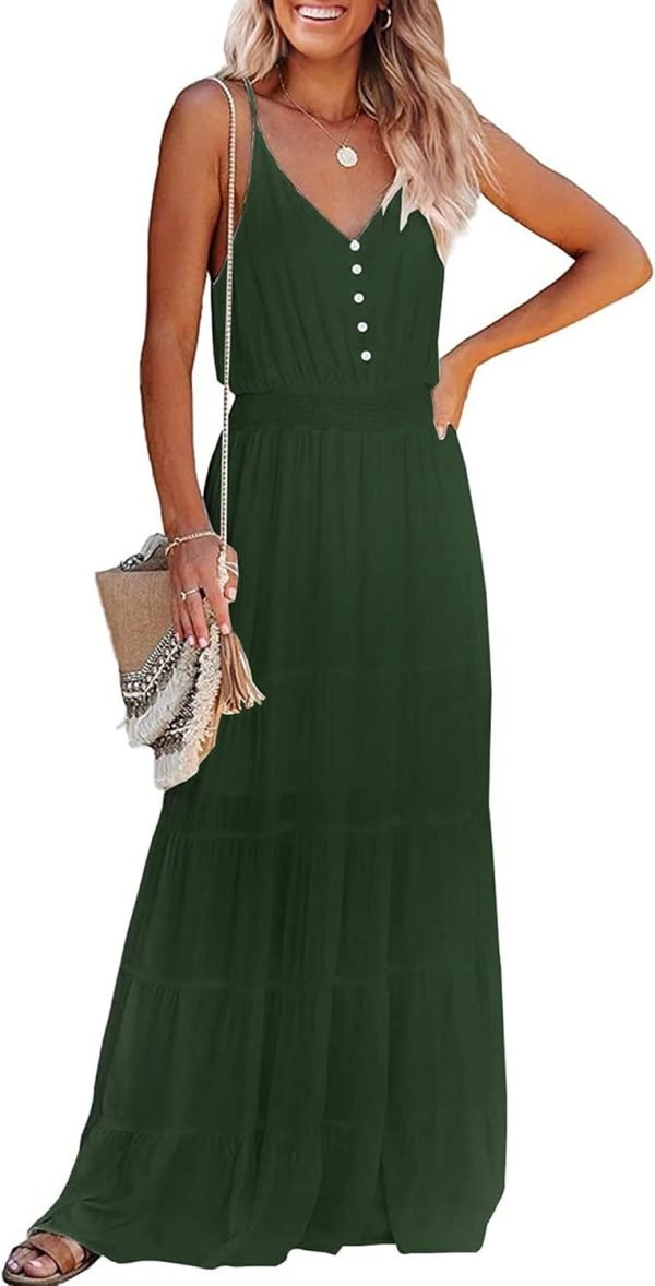 61FjH8bZICL._AC_SL1500 Womens Summer Spaghetti Strap Sleeveless High Waist Beach Long Maxi Sun Dress