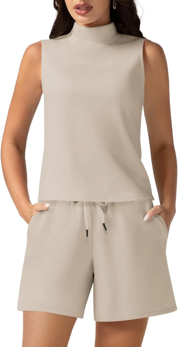 Women's Summer 2 Piece Outfits Mock Neck Tank Top High Waisted Shorts Lounge Sets 2024 Fashion Tracksuit