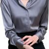 Women's Satin Blouse Fashion Long Sleeve Satin Silk Shirt Work Office Top Casual Shirt