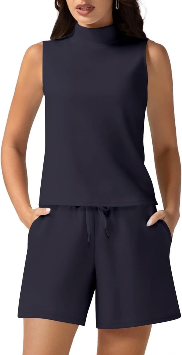 Women's Summer 2 Piece Outfits Mock Neck Tank Top High Waisted Shorts Lounge Sets 2024 Fashion Tracksuit