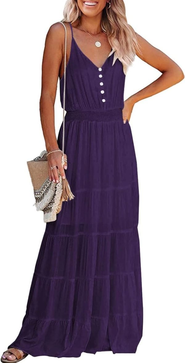 61Sd3b_uueL._AC_SL1500 Womens Summer Spaghetti Strap Sleeveless High Waist Beach Long Maxi Sun Dress