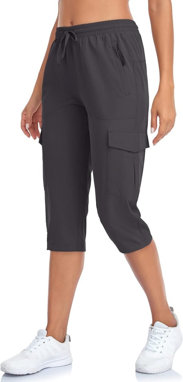 61UWjxhW8rL._AC_SL1500 Women's Hiking Cargo Capri Pants Lightweight Quick Dry Joggers Outdoor Casual Travel Capris with Zipper Pockets