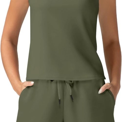 61VE0R9sWeL._AC_SL1500 Women's Summer 2 Piece Outfits Mock Neck Tank Top High Waisted Shorts Lounge Sets 2024 Fashion Tracksuit