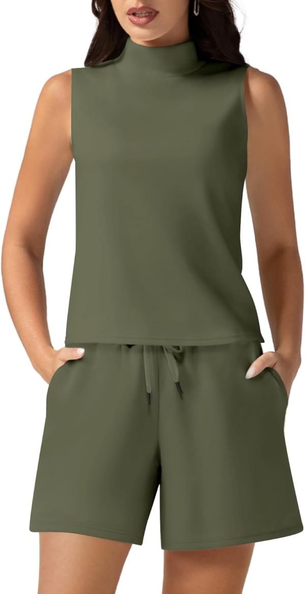 Women's Summer 2 Piece Outfits Mock Neck Tank Top High Waisted Shorts Lounge Sets 2024 Fashion Tracksuit