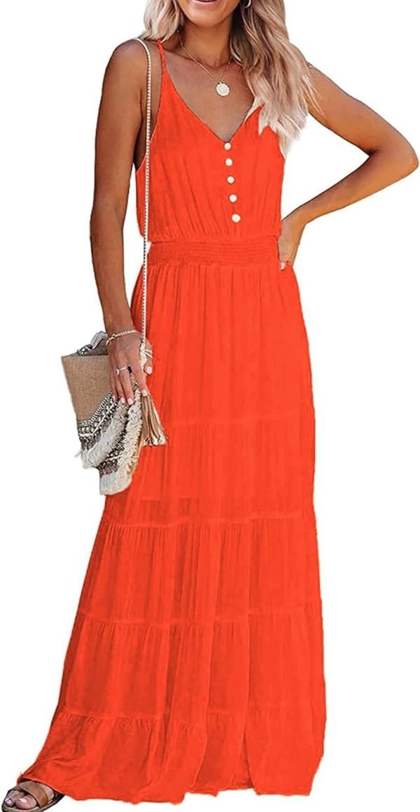 61VgpZ465RL._AC_SL1500 Womens Summer Spaghetti Strap Sleeveless High Waist Beach Long Maxi Sun Dress