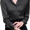 Women's Satin Blouse Fashion Long Sleeve Satin Silk Shirt Work Office Top Casual Shirt