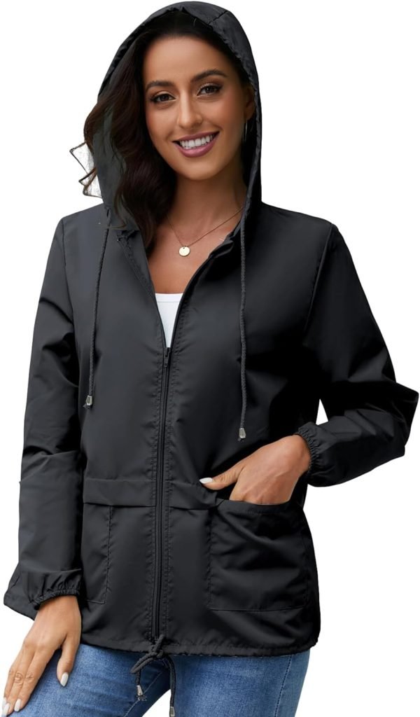 Women's Raincoats Windbreaker Rain Jacket Waterproof Lightweight Outdoor Hooded Trench Coats S-XXL